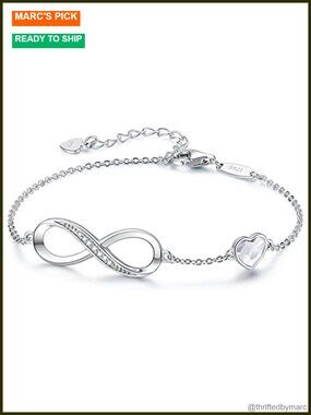 925 Sterling Silver Infinity Heart Charm Bracelet Adjustable Lobster Clasp